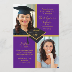 Invitation de diplôme avec photo Purple & Gold