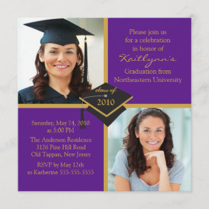 Invitation de diplôme avec photo Purple & Gold
