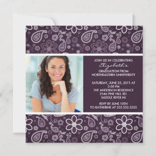 Invitation de diplôme avec photo Purple Paisley