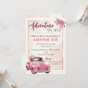 Invitation de diplôme de camion rose