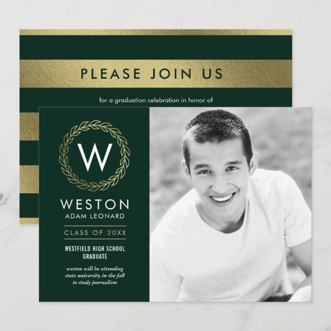 Invitation de diplôme de grade de couronne classiq (Devant / Derrière)