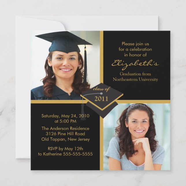 Invitation de diplôme de photographie Black & Gold (Devant)