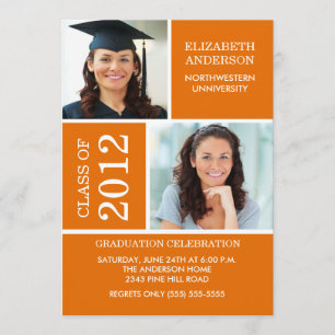 Invitation de diplôme en photo ~Classy Orange & Wh