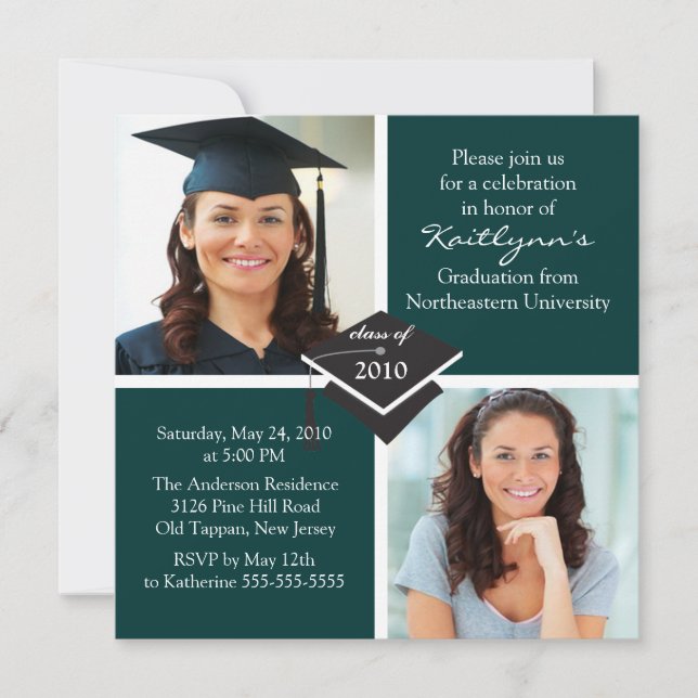 Invitation de diplôme en photo verte et blanche (Devant)
