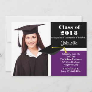 Invitation de diplôme en photo violet et noir