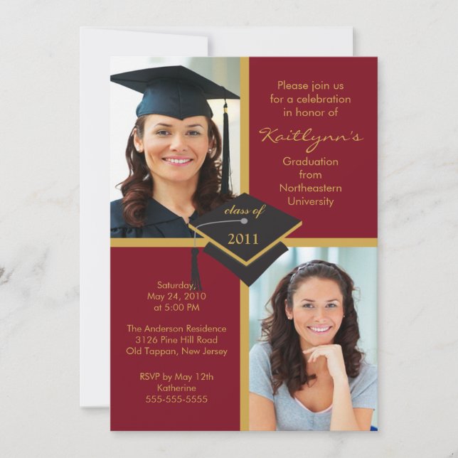 Invitation de diplôme Maroon & Gold (Devant)