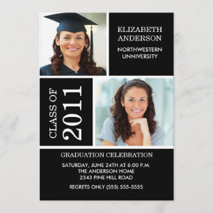 Invitation de diplôme photo ~Classy Black & White