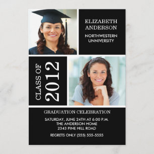 Invitation de diplôme photo ~Classy Black & White
