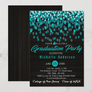 Invitation de diplôme Turquoise Colorée Confetti