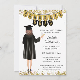 Invitation de diplôme unique Cheveux Brown