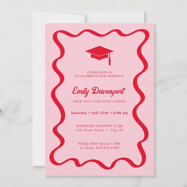 Invitation de diplôme Wavy Photo dos (Devant)