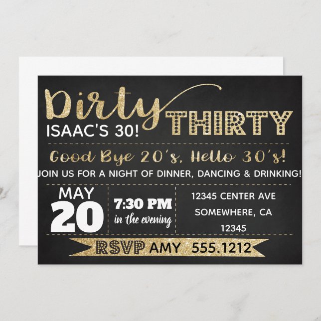 INVITATION DE DIRTY 30 (Devant / Derrière)