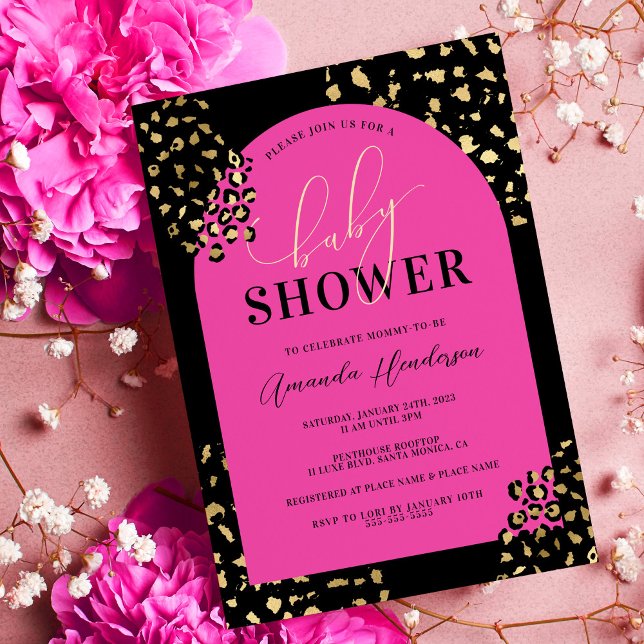 Invitation de douche à motif léopard rose (Créateur téléchargé)