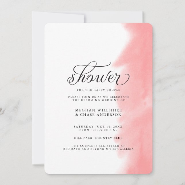 Invitation de douche | Aquarelle Rose de corail (Devant)