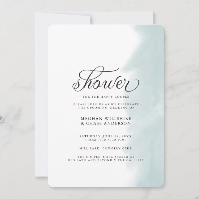 Invitation de douche | Aquarelle verte Turquoise (Devant)