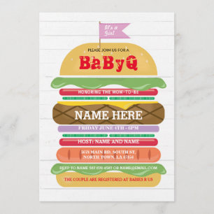 Invitation de douche BaByQ BBBQ Baby shower fille 