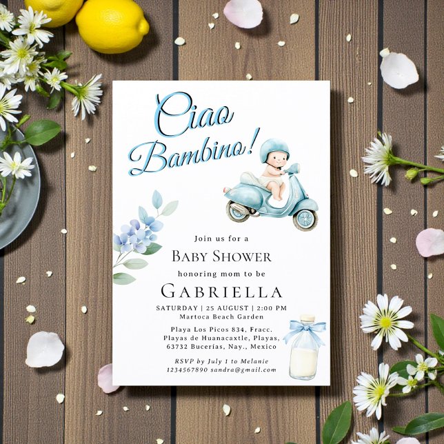 Invitation de douche bébé scooter bébé bleu clair  (Créateur téléchargé)