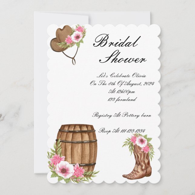 INVITATION DE DOUCHE BRIDAL EN COWBOY ROSE (Devant)