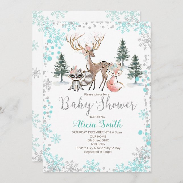 Invitation de douche de bébé de forêt de région (Devant / Derrière)
