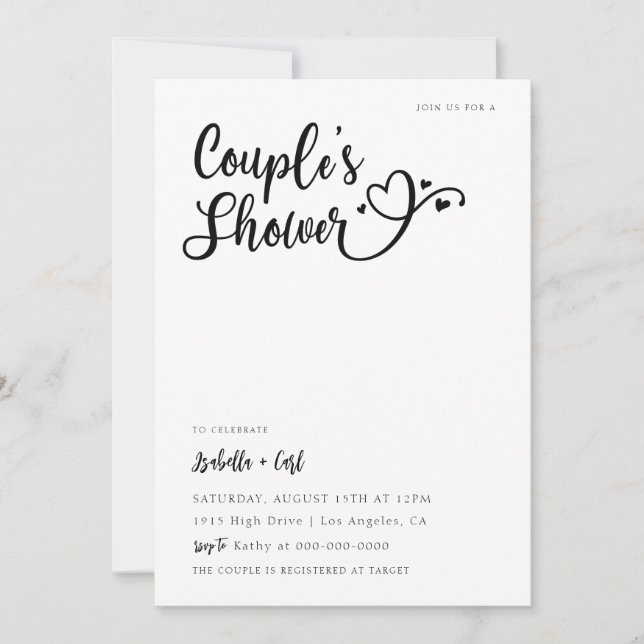 Invitation de douche de couple de coeurs (Devant)