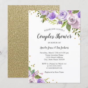 Invitation de douche de couple florale étincelante