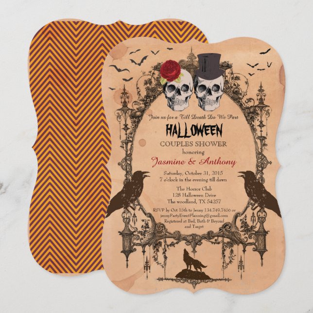 Invitation de douche de couples de Halloween. Cru (Devant / Derrière)