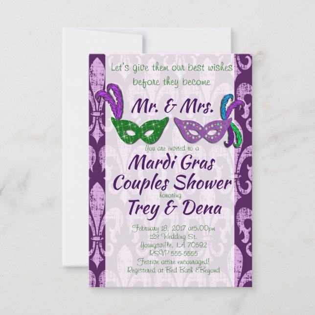 Invitation de douche de couples de mardi gras (Devant)