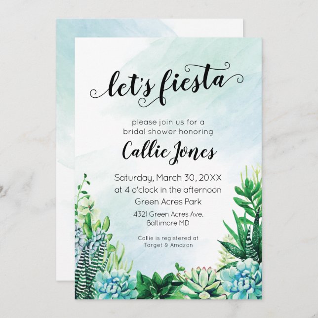 Invitation de douche de Fiesta de succulente à l'a (Devant / Derrière)