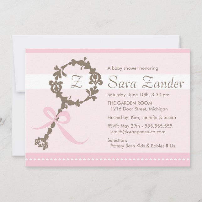 Invitation de douche de hochet de bébé (Devant)