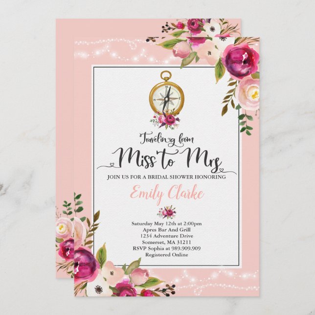 Invitation De Douche De La Mariée De Voyage À Mme  (Devant / Derrière)