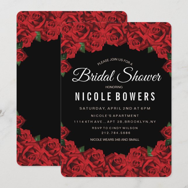 Invitation de douche de mariage aux roses rouges r (Devant / Derrière)