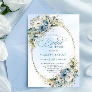 Invitation de douche de mariée à fleurs bleues pou