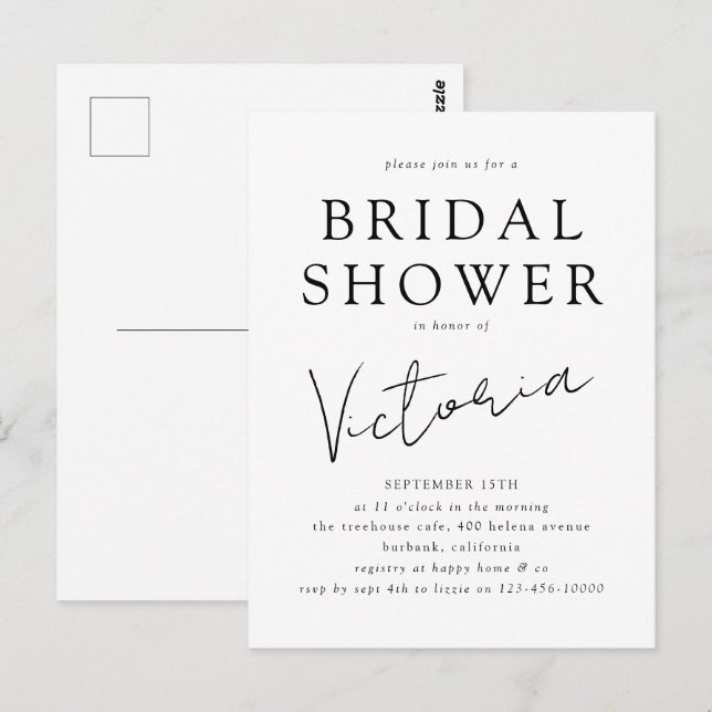 Invitation de douche de mariée à l'écriture minima (Devant / Derrière)