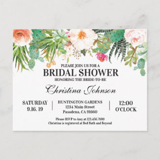 Invitation de douche de mariée avec succulentes, c