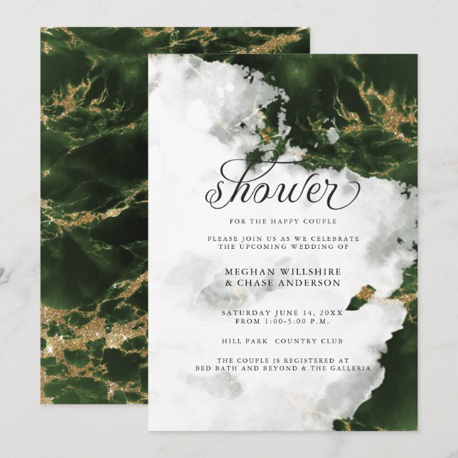 Invitation de douche | Emerald Green Watercolor Ge (Devant / Derrière)