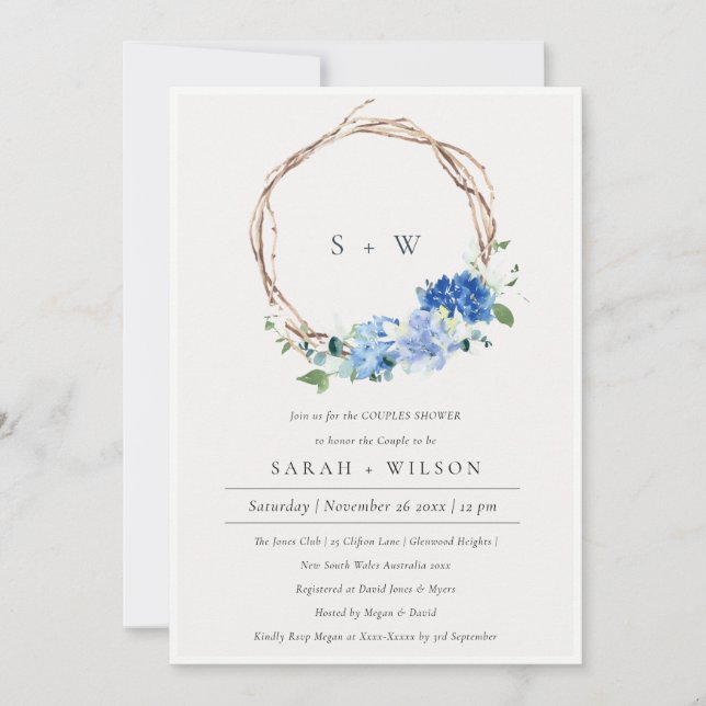 Invitation de douche Floral bleu vif Couples (Devant)