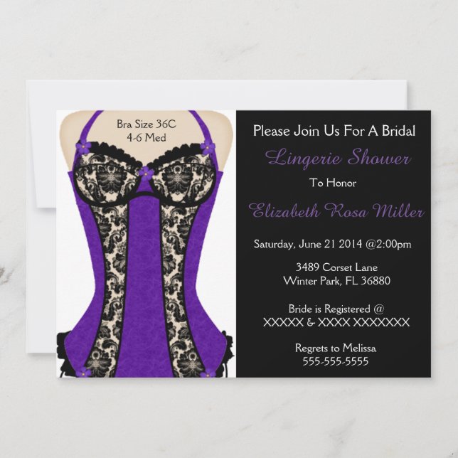 Invitation de douche noire et violette Corset Ling (Devant)