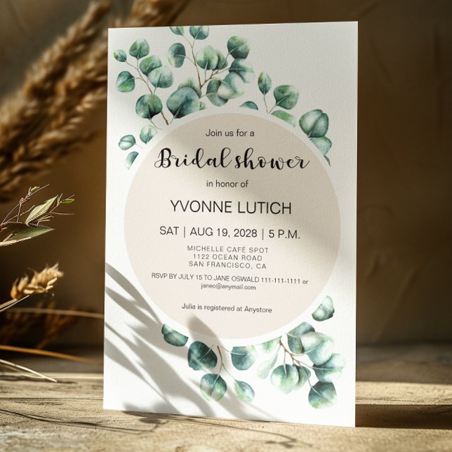 Invitation de douche nuptiale à feuilles Eucalyptu (Créateur téléchargé)