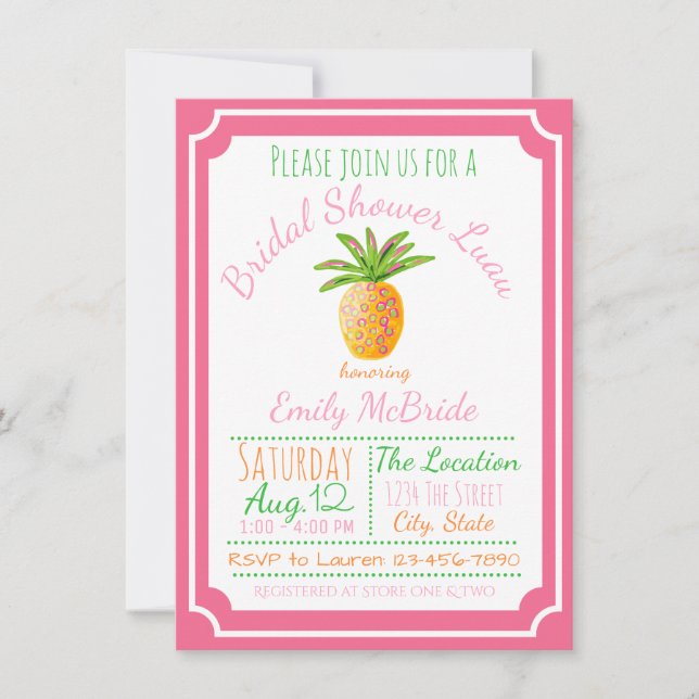 Invitation de douche nuptiale ananas Breeze rose (Devant)