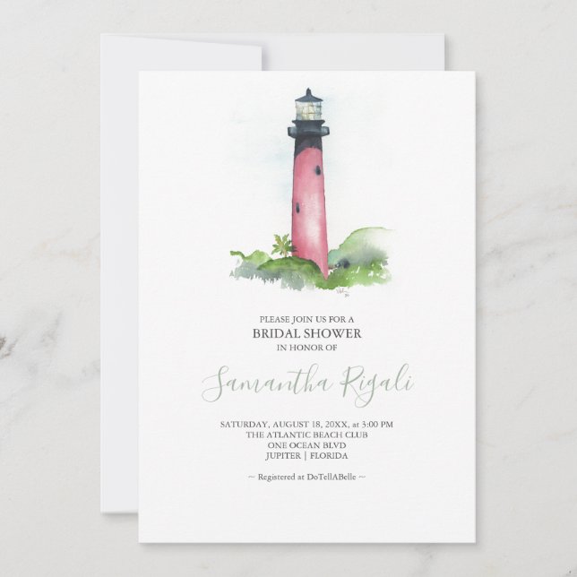 Invitation de douche nuptiale Aquarelle phare (Devant)