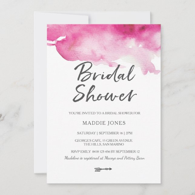 Invitation de douche nuptiale | Aquarelle rose (Devant)