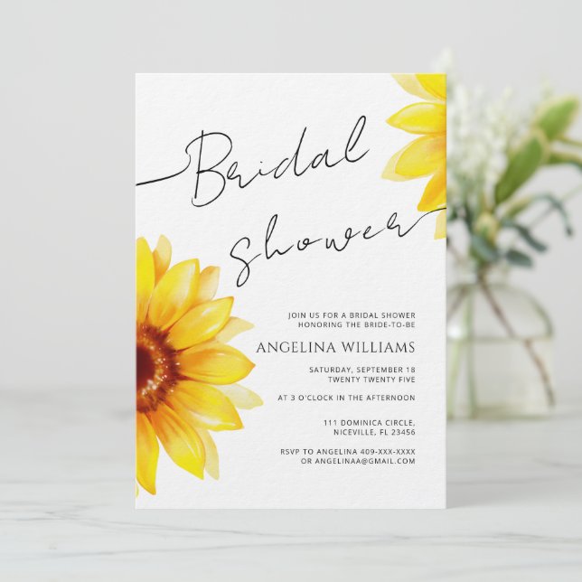Invitation de douche nuptiale Aquarelle Tournesol (Debout devant)