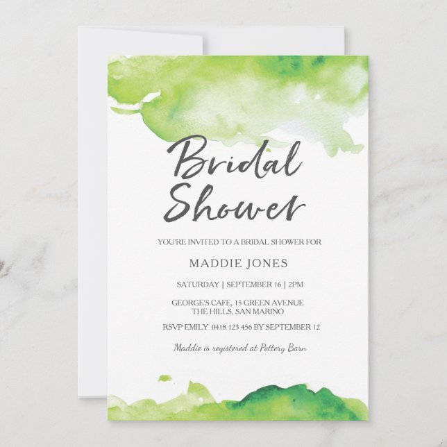 Invitation de douche nuptiale | Aquarelle verte (Devant)