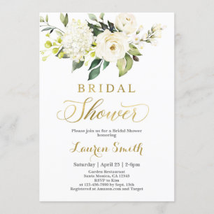 Invitation de douche nuptiale blanche et or vert