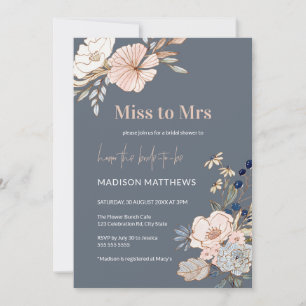 Invitation de douche nuptiale bleu poussiéreux