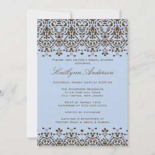Invitation de douche nuptiale Brown et bleu Damask