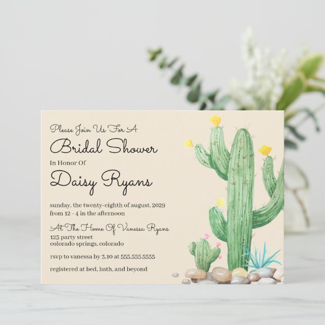 Invitation de douche nuptiale Cactus en ivoire (Debout devant)