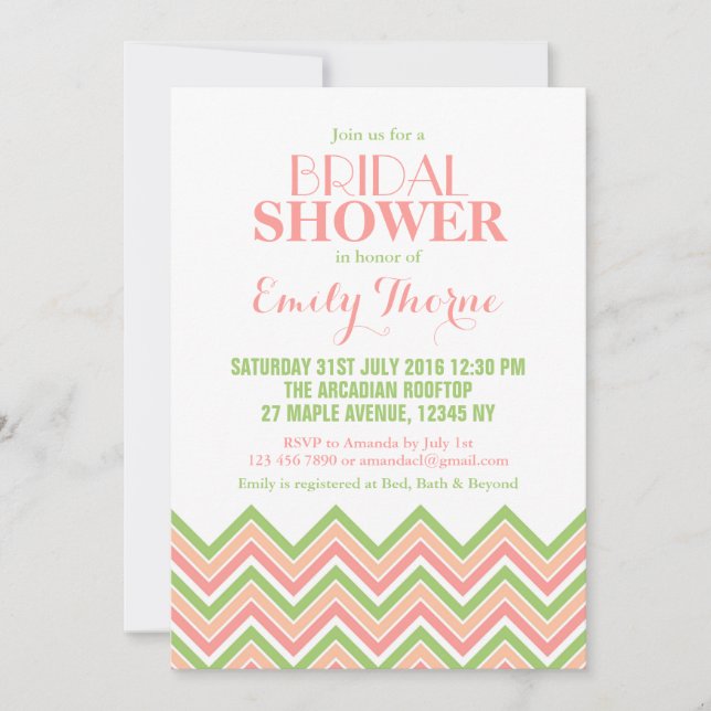 Invitation de douche nuptiale Chevron Rose blanc v (Devant)