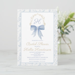 Invitation de douche nuptiale Damas bleu et or