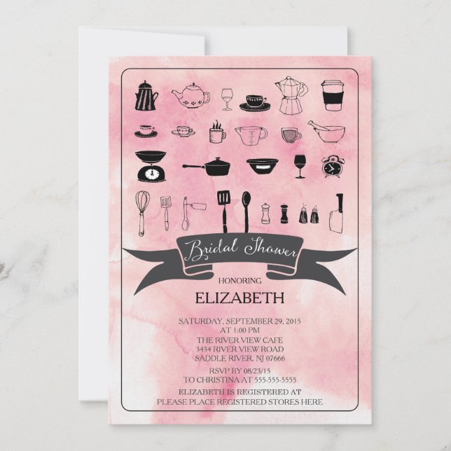 Invitation de douche nuptiale de cuisine aquarelle (Devant)